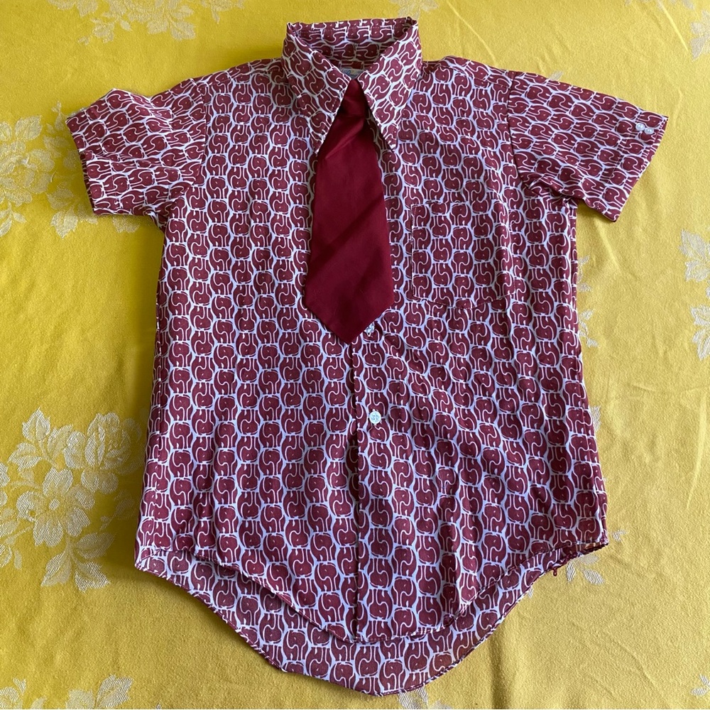 Vintage Kids/Boys Sz.10 Button Up w/ tie poly/cotton